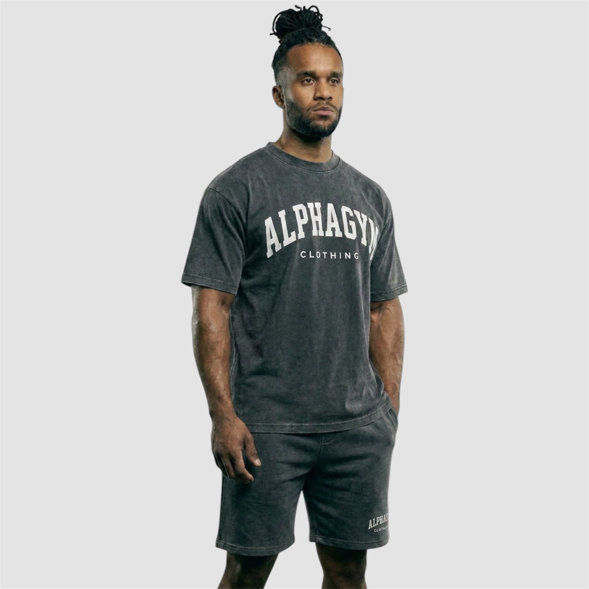 ALPHA GYM "COLLEGE" OVERSIZED T-SHIRT GREY WASHED