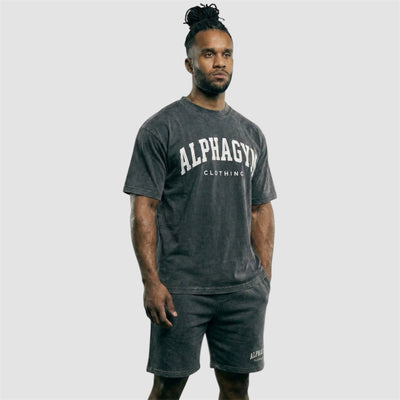ALPHA GYM "COLLEGE" OVERSIZED T-SHIRT GREY WASHED