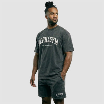 ALPHA GYM "COLLEGE" OVERSIZED T-SHIRT GREY WASHED