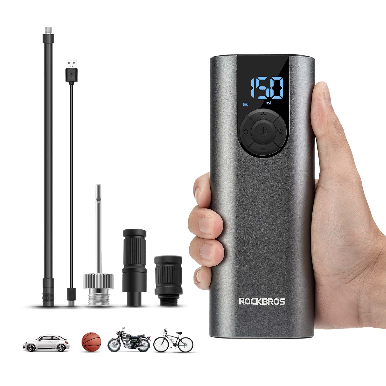 A8 Fahrradpumpe Elektrisch Luftpumpe 150PSI - Fahrrad Luftpumpen ROCKBROS - EU - NooMii