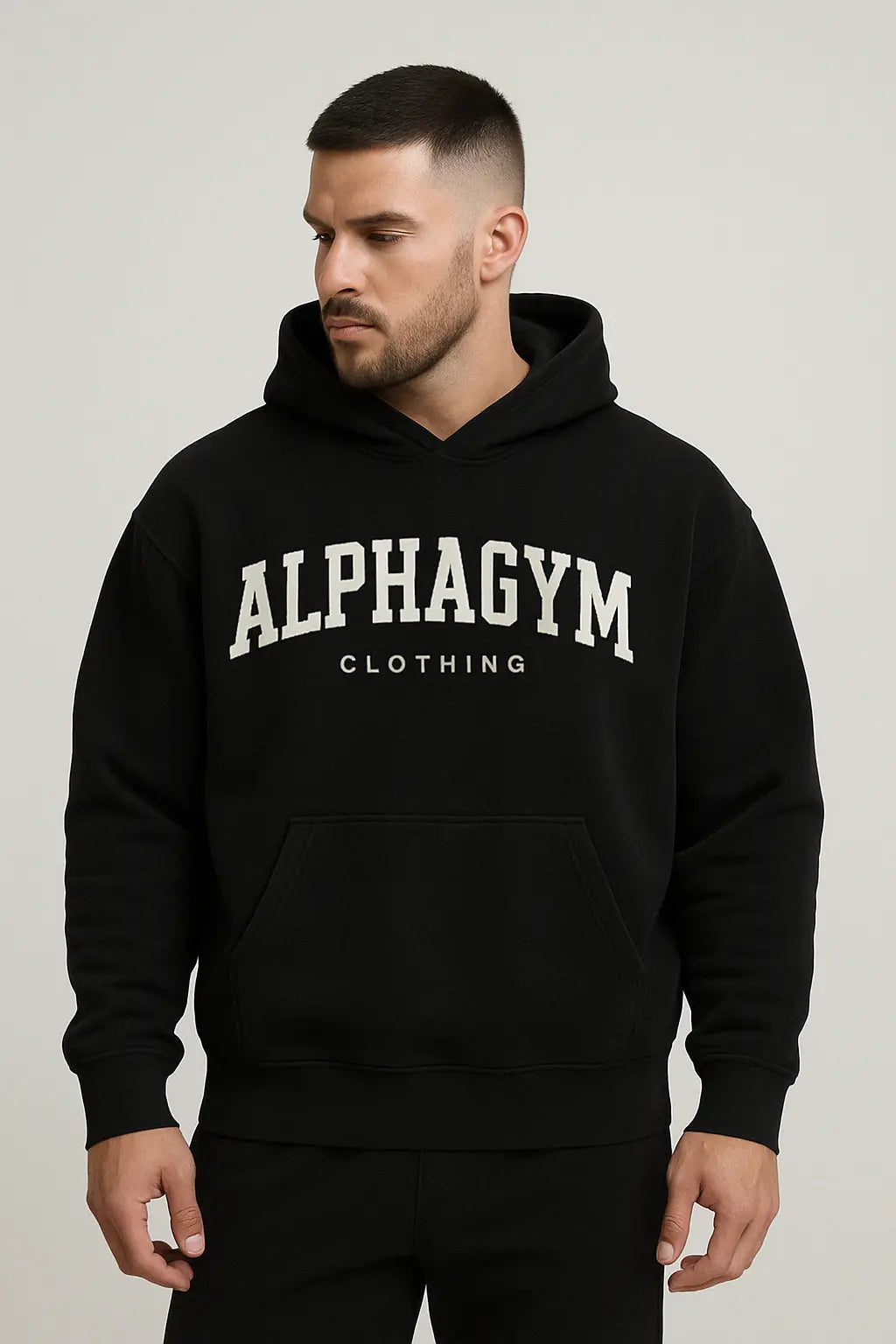 ALPHA GYM "COLLEGE" OVERSIZED FITNESS HOODIE BLACK