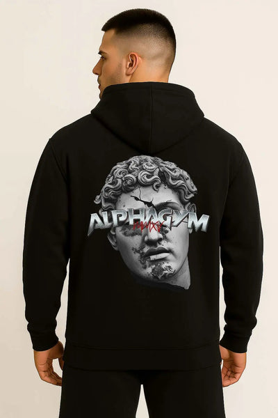 ALPHA GYM "INVICTUS" OVERSIZED FITNESS ZIPPER HOODIE BLACK