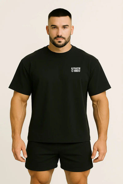 ALPHA GYM "REG LOGO" OVERSIZED FITNESS T-SHIRT BLACK/WHITE