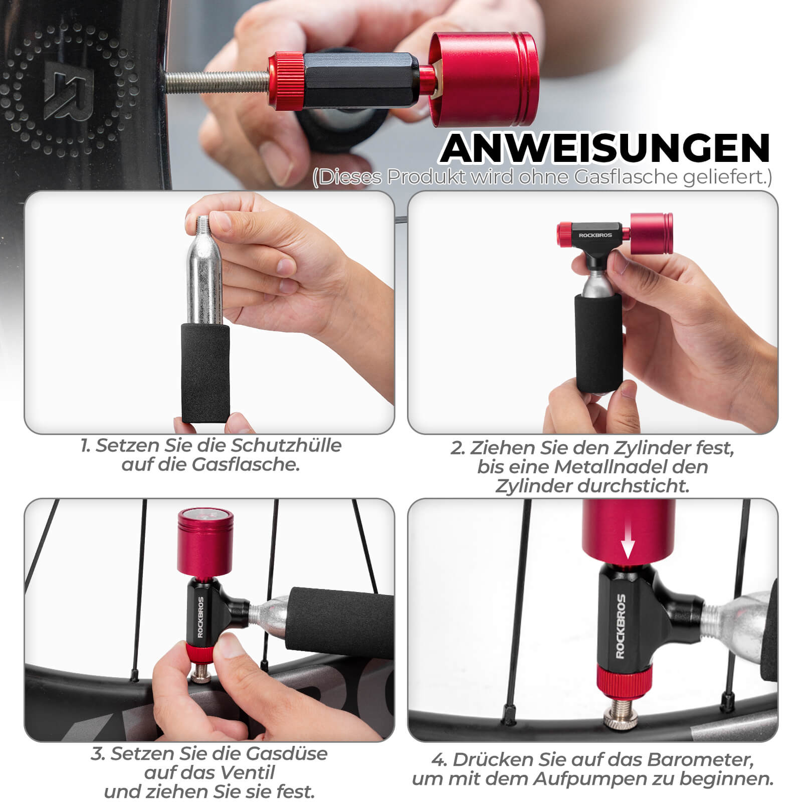 CO2 Fahrradpumpe Minipumpe für Presta & Schrader Ventile - Fahrrad Luftpumpen ROCKBROS - EU - NooMii