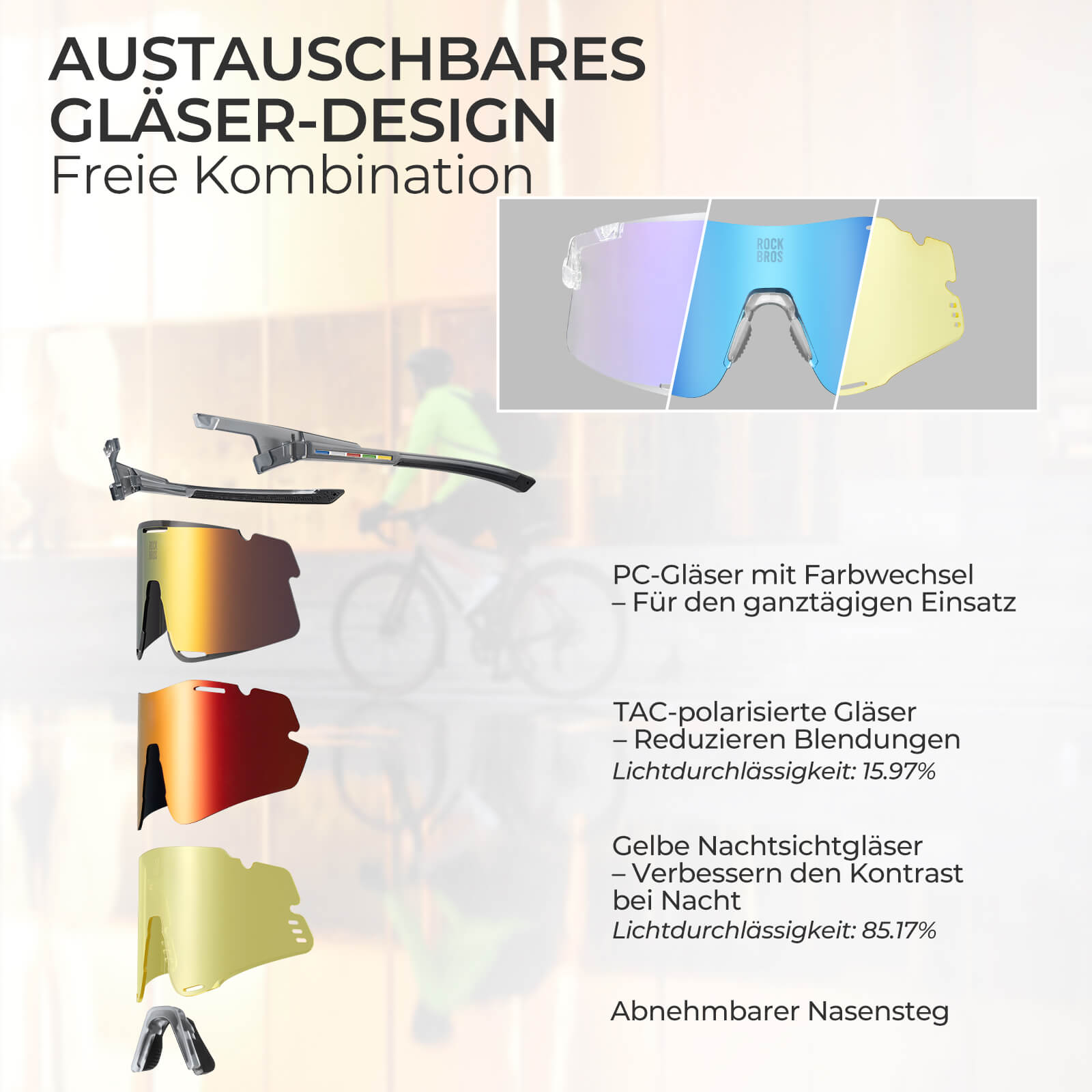 Fahrradbrille Drei - Gläser Konfigurationssystem - BOUNDLESS Serie - Fahrradbrille ROCKBROS - EU - NooMii