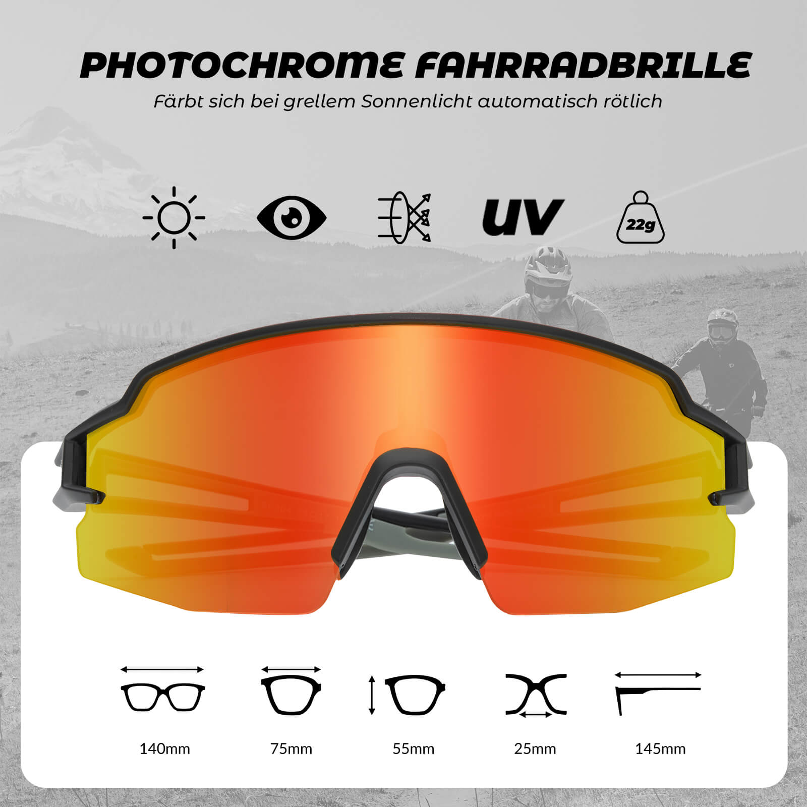 Fahrradbrille Photochromatisch Sonnenbrille UV400 - Schutz - Fahrradbrille ROCKBROS - EU - NooMii