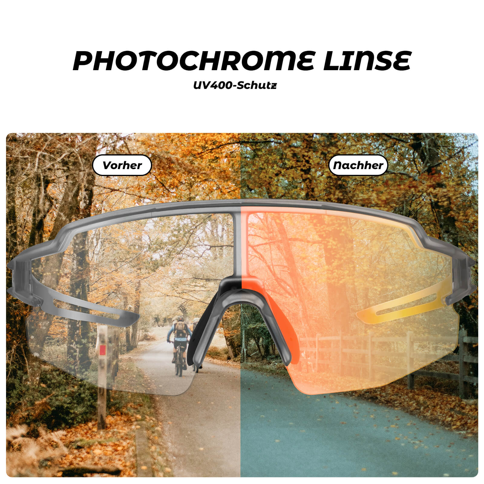 Fahrradbrille Photochromatisch Sonnenbrille UV400 - Schutz - Fahrradbrille ROCKBROS - EU - NooMii