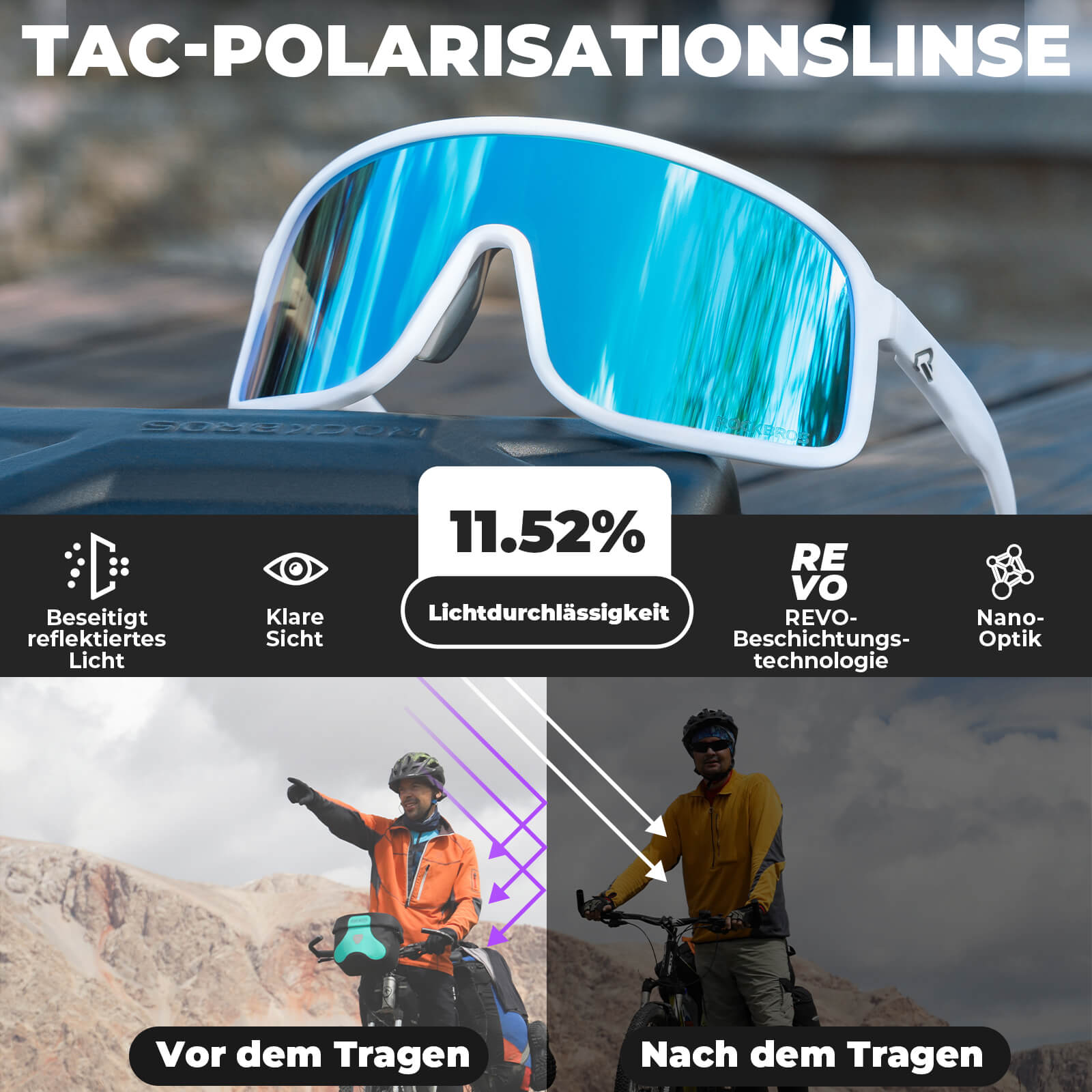 Fahrradbrille Polarisiert Sonnenbrille UV400 - Schutz – SHOWDOW Serie - Fahrradbrille ROCKBROS - EU - NooMii