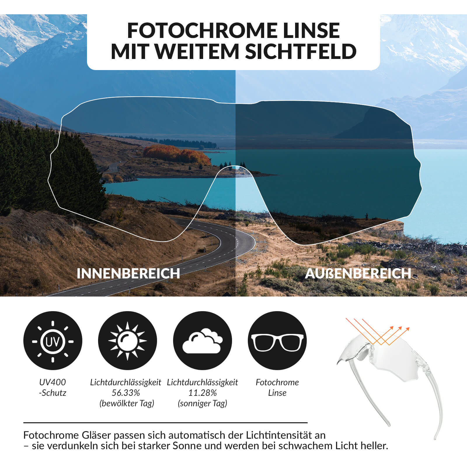 Fahrradbrille Selbsttönend UV400 - Schutz Ohne Rahmen - SWIFT - Fahrradbrille ROCKBROS - EU - NooMii