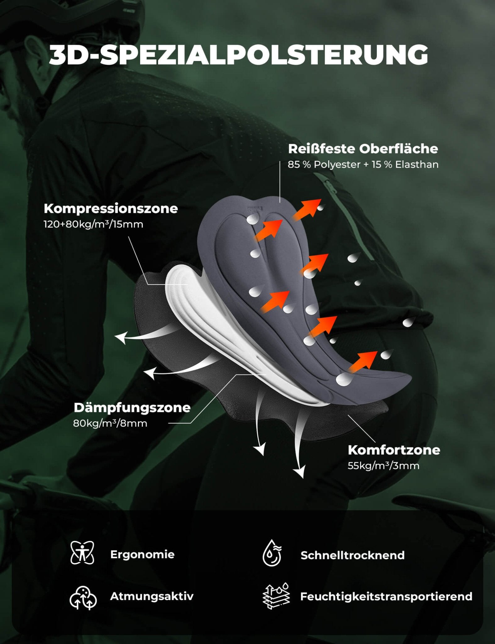 Fahrradhose Lang Gepolstert Nahtlos Schnelltrocknend Herren - Fahrradhose ROCKBROS - EU - NooMii