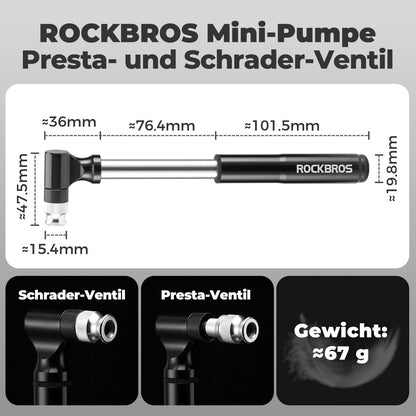 Fahrradpumpe 130PSI Tragbar mit Halterung Presta & Schrader Ventile - Fahrrad Luftpumpen ROCKBROS - EU - NooMii