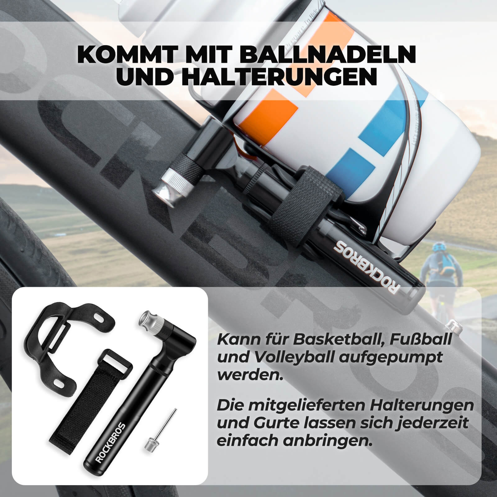 Fahrradpumpe 130PSI Tragbar mit Halterung Presta & Schrader Ventile - Fahrrad Luftpumpen ROCKBROS - EU - NooMii