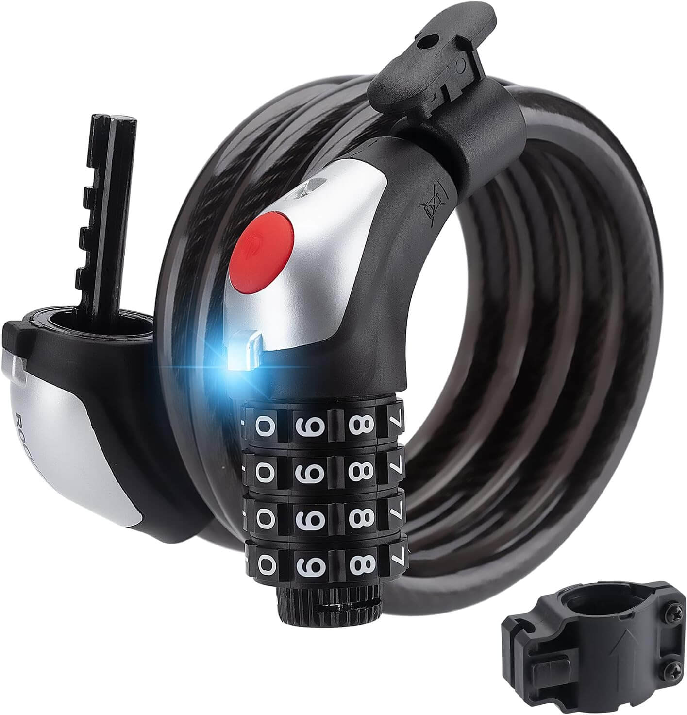 Fahrradschloss Kabelschloss 4 - Stellig Zahlencode mit Licht 120cm/180cm - Fahrradschloss ROCKBROS - EU - NooMii