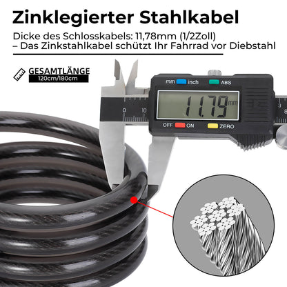 Fahrradschloss Kabelschloss 4 - Stellig Zahlencode mit Licht 120cm/180cm - Fahrradschloss ROCKBROS - EU - NooMii