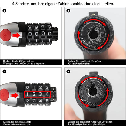 Fahrradschloss Kabelschloss 4 - Stellig Zahlencode mit Licht 120cm/180cm - Fahrradschloss ROCKBROS - EU - NooMii