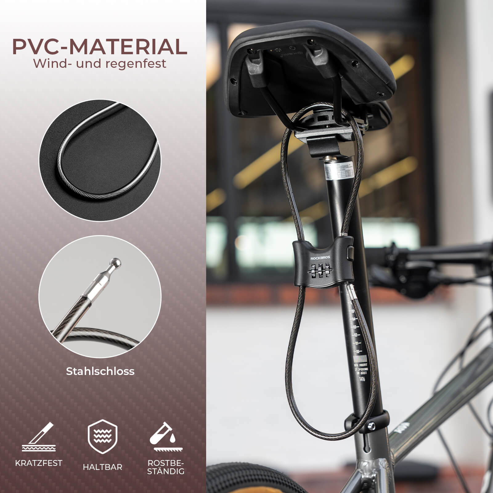 Fahrradschloss mit 5,5 mm Stahlkabel Doppelring - Fahrradschloss ROCKBROS - EU - NooMii