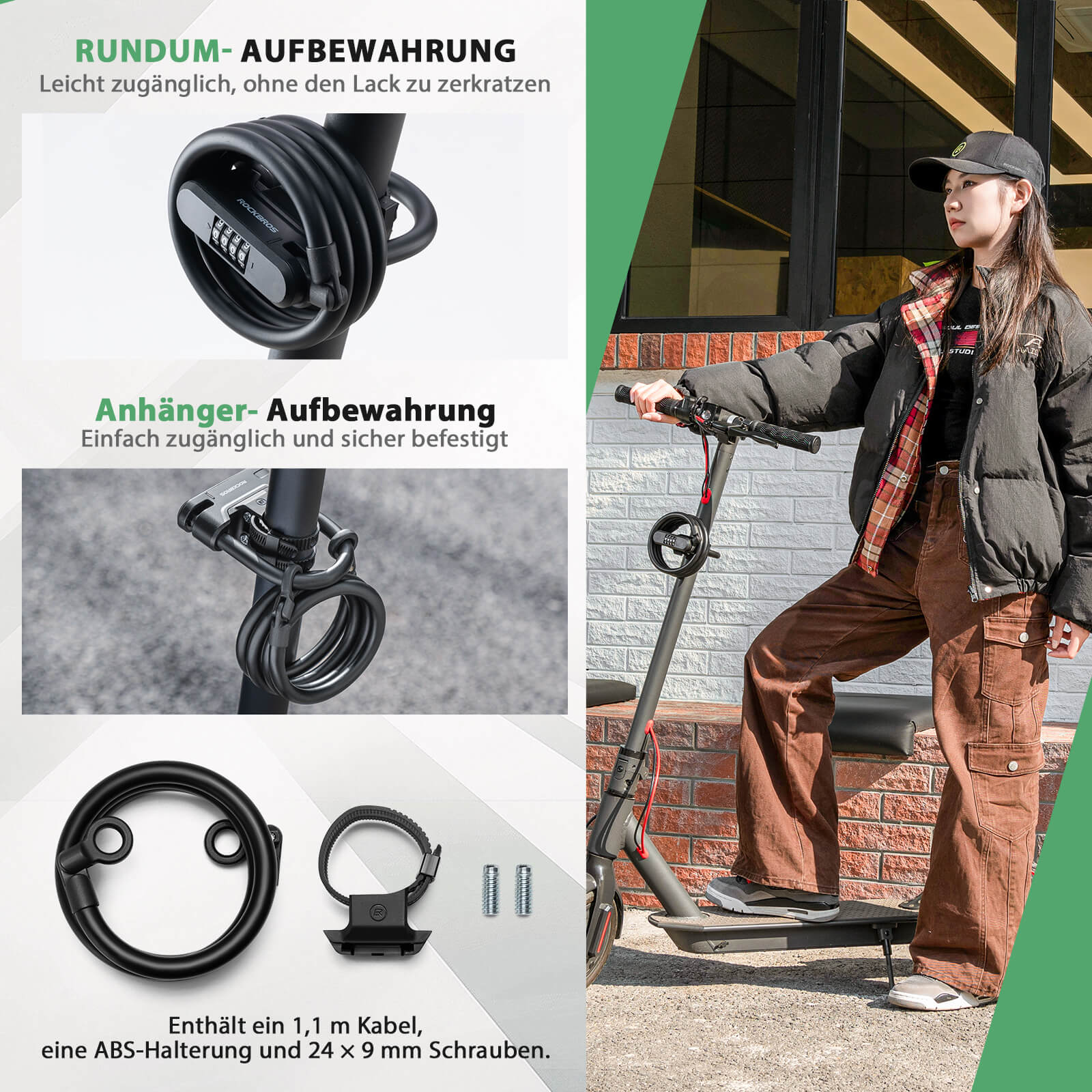 Fahrradschloss Zahlenschloss U - Bügelschloss mit Kabel ca. 1.1m - Fahrradschloss ROCKBROS - EU - NooMii