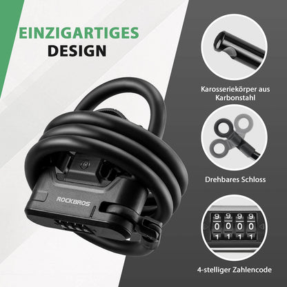 Fahrradschloss Zahlenschloss U - Bügelschloss mit Kabel ca. 1.1m - Fahrradschloss ROCKBROS - EU - NooMii