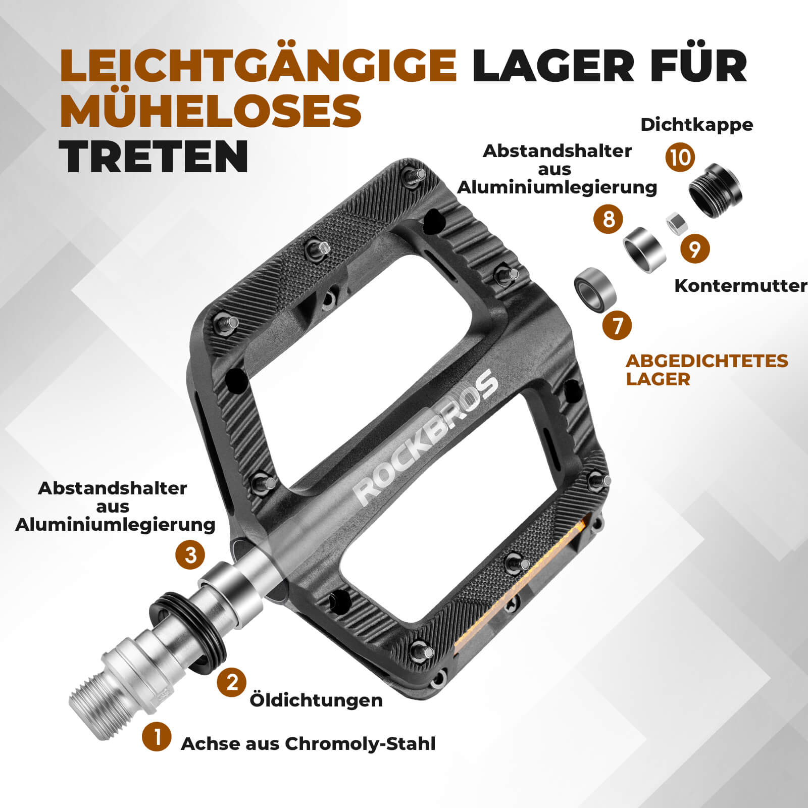 Flat Fahrradpedale Rutschfest mit Reflektorstreifen - Fahrradpedale ROCKBROS - EU - NooMii