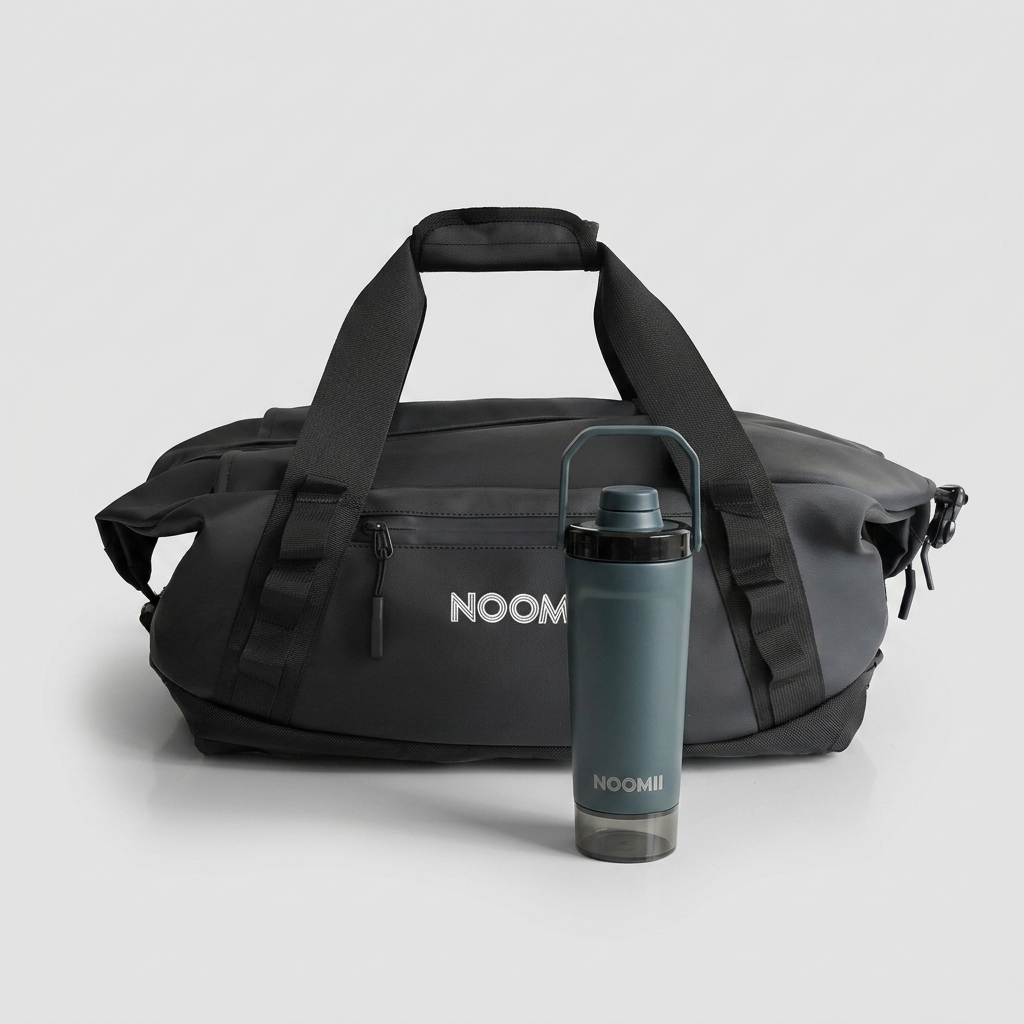 NooMii Gym-Starter-Set: 2-in-1 Sporttasche und ProShake 600 Edelstahl-Shaker als Bundle