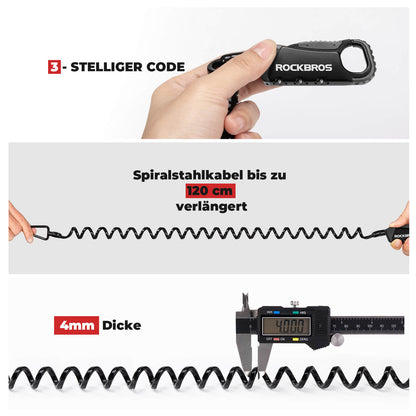Kabelschloss Zahlenschloss Helmschloss 120cm Leicht - Fahrradschloss ROCKBROS - EU - NooMii