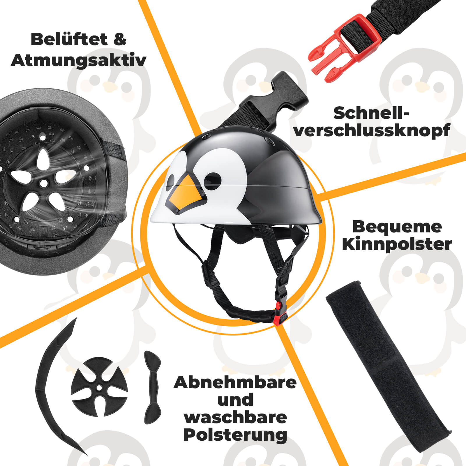 Kinderhelm Fahrradhelm 48 - 52cm 2 - 5 Jahre – Pinguin - Design - Fahrradhelme ROCKBROS - EU - NooMii