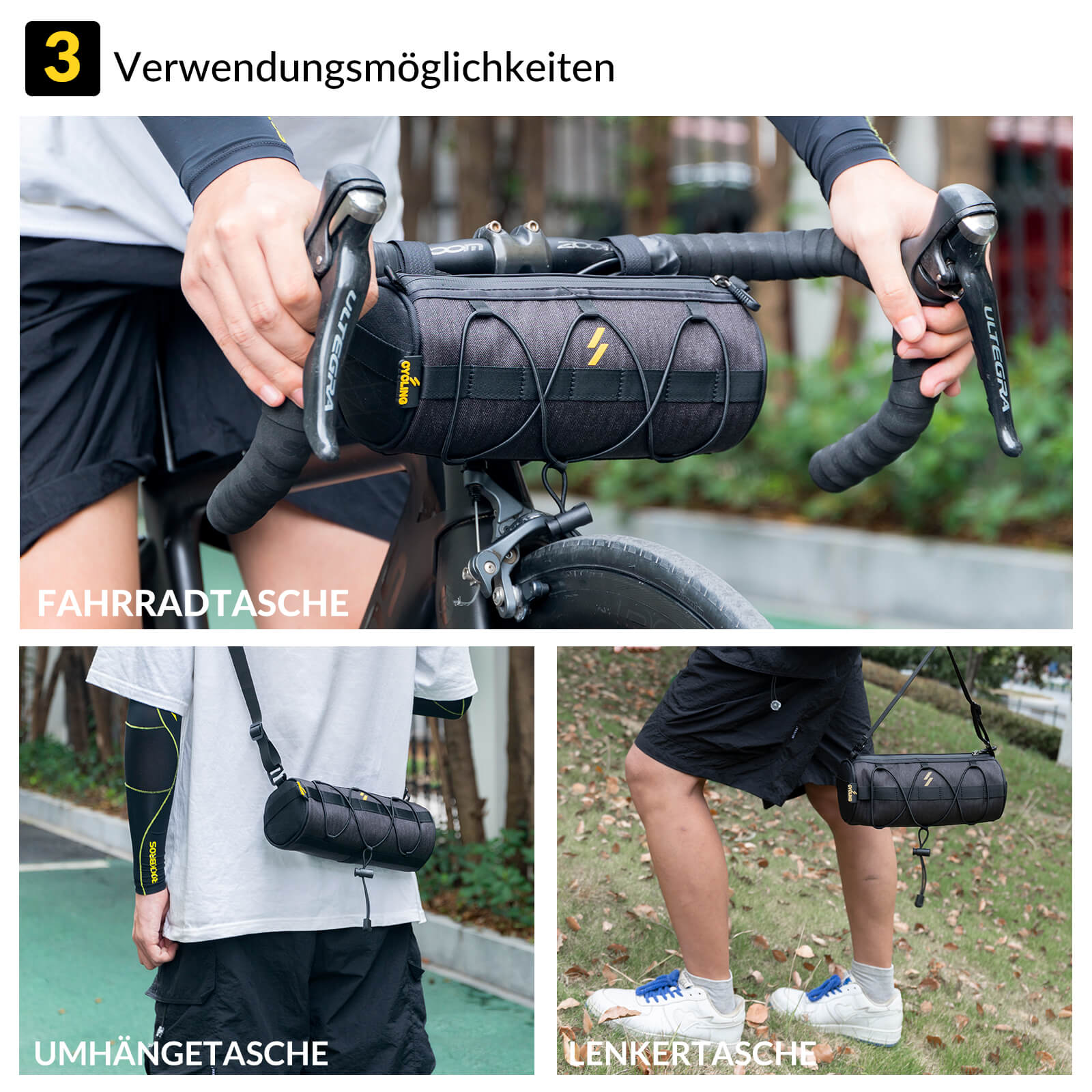 Lenkertasche 2,1L mit Schultergurt für MTB, Rennrad, Gravel & E - Bike - Fahrradtaschen ROCKBROS - EU - NooMii