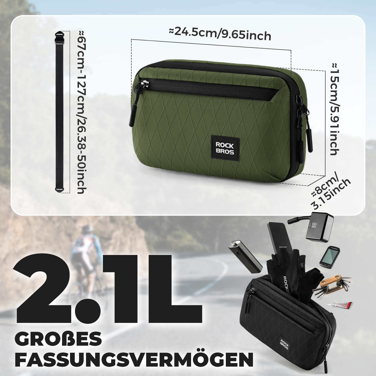 Lenkertasche Fahrradtasche mit Schultergurt 2,1L - Fahrradtaschen ROCKBROS - EU - NooMii