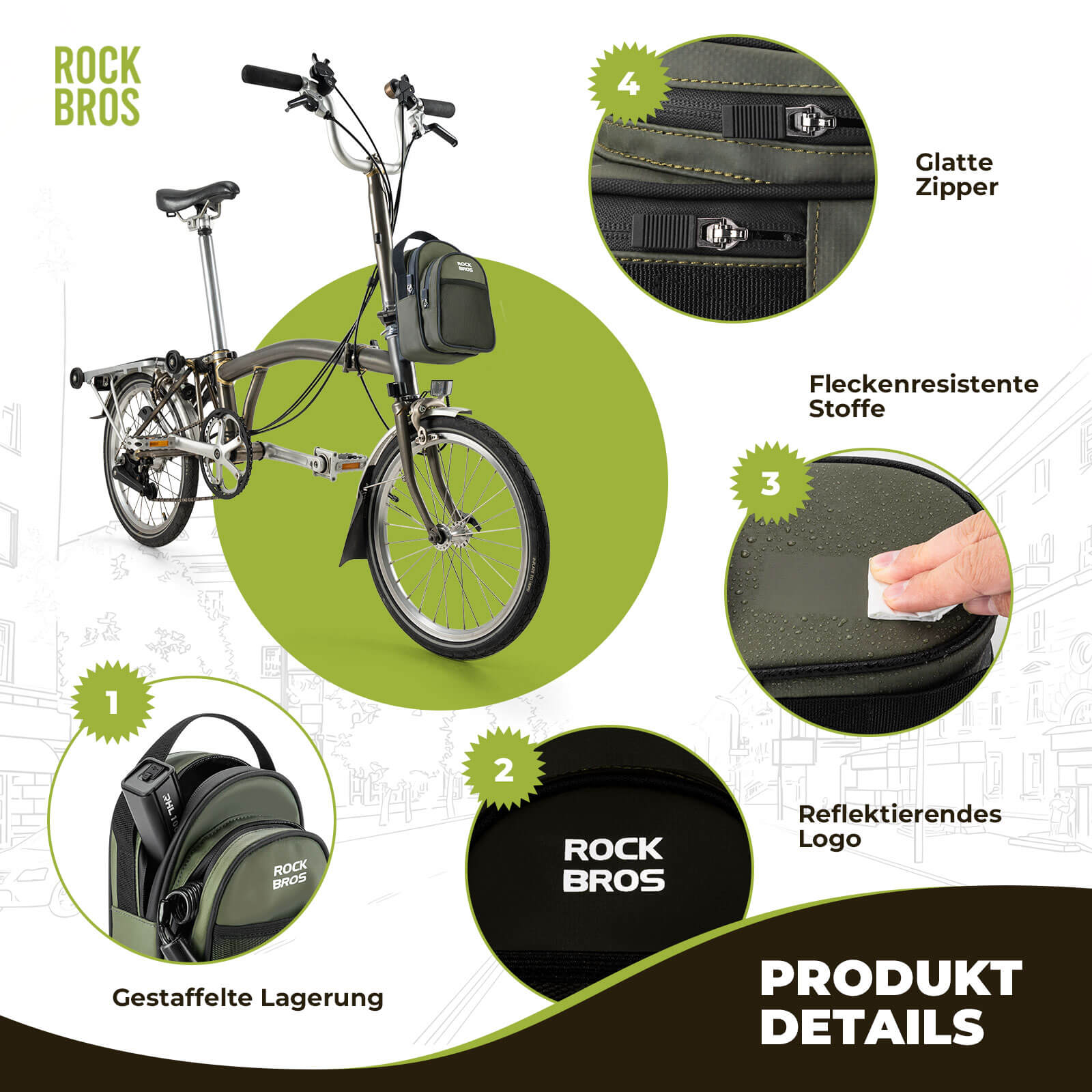 Lenkertasche für Klapprad/Brompton 1,8L - Fahrradtaschen ROCKBROS - EU - NooMii