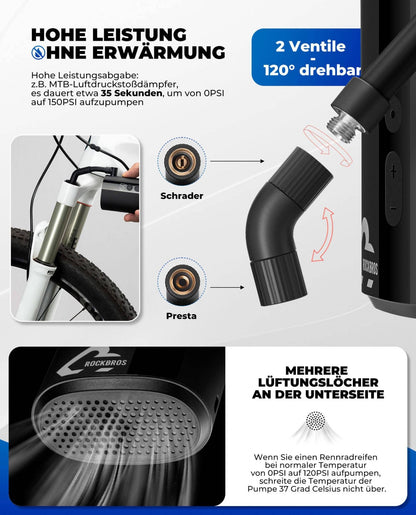 Mini Elektrische Akku Luftpumpe LED - Anzeige - Fahrrad Luftpumpen ROCKBROS - EU - NooMii