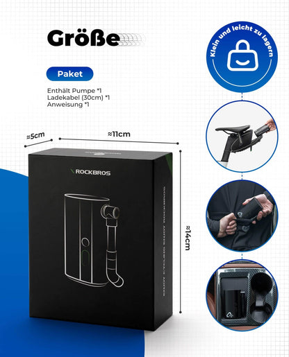 Mini Elektrische Akku Luftpumpe LED - Anzeige - Fahrrad Luftpumpen ROCKBROS - EU - NooMii