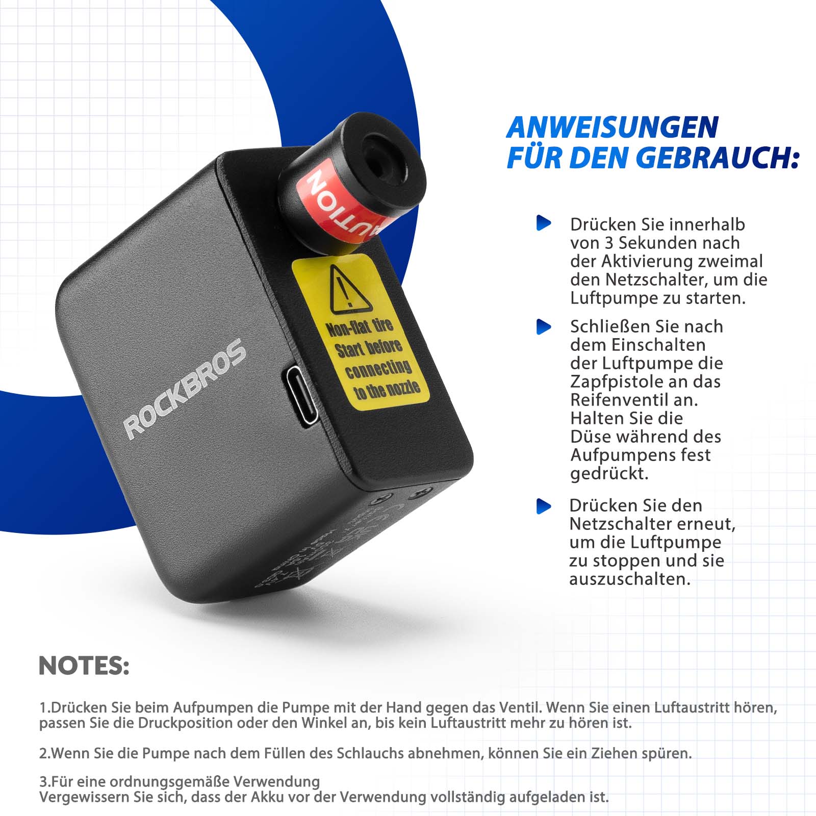 MINI Elektrische Fahrradpumpe AS1 - Fahrrad Luftpumpen ROCKBROS - EU - NooMii