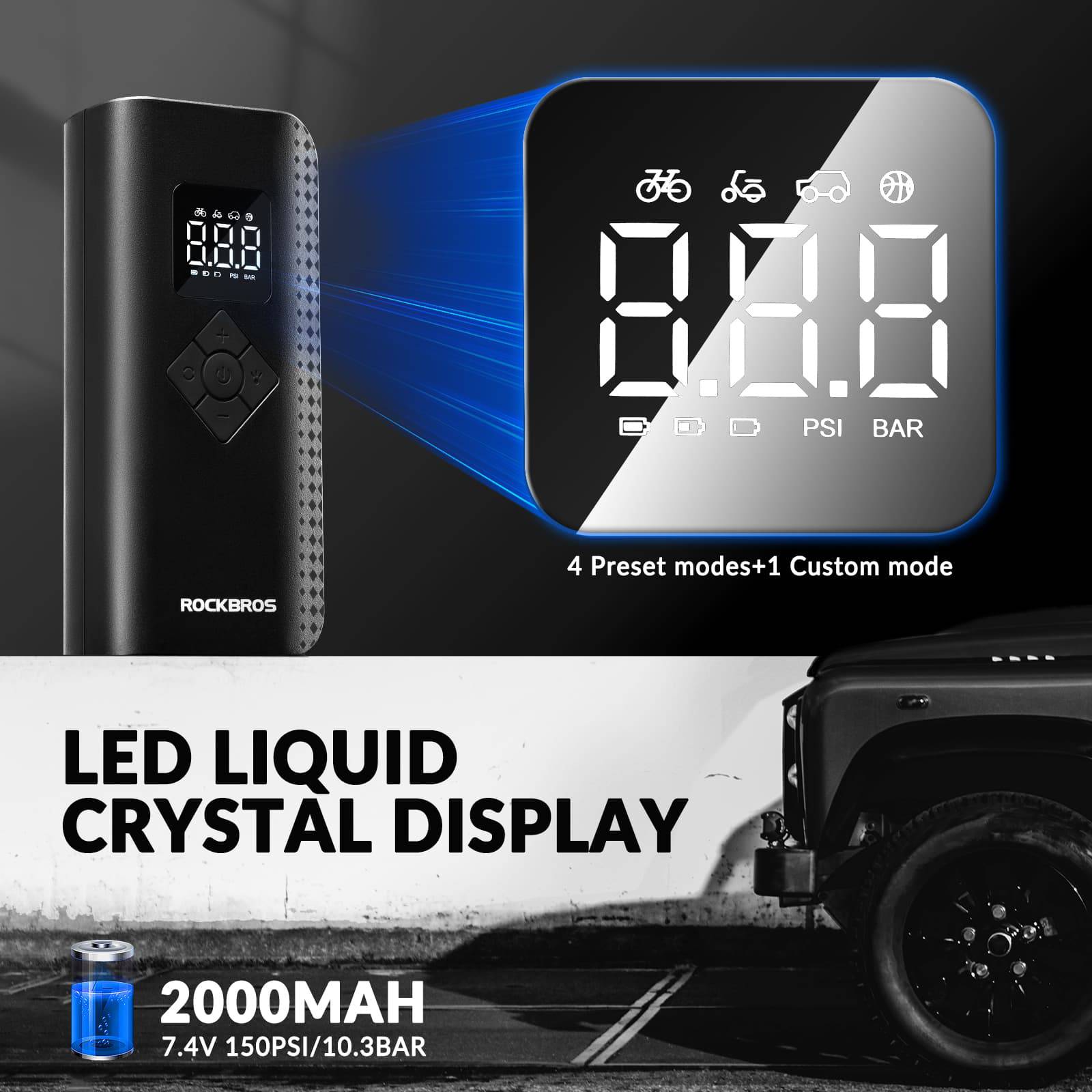 Mini Elektrische Luftpumpe 7 - 150PSI 5 Modi - Fahrrad Luftpumpen ROCKBROS - EU - NooMii