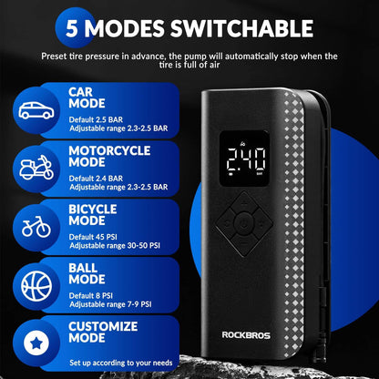 Mini Elektrische Luftpumpe 7 - 150PSI 5 Modi - Fahrrad Luftpumpen ROCKBROS - EU - NooMii