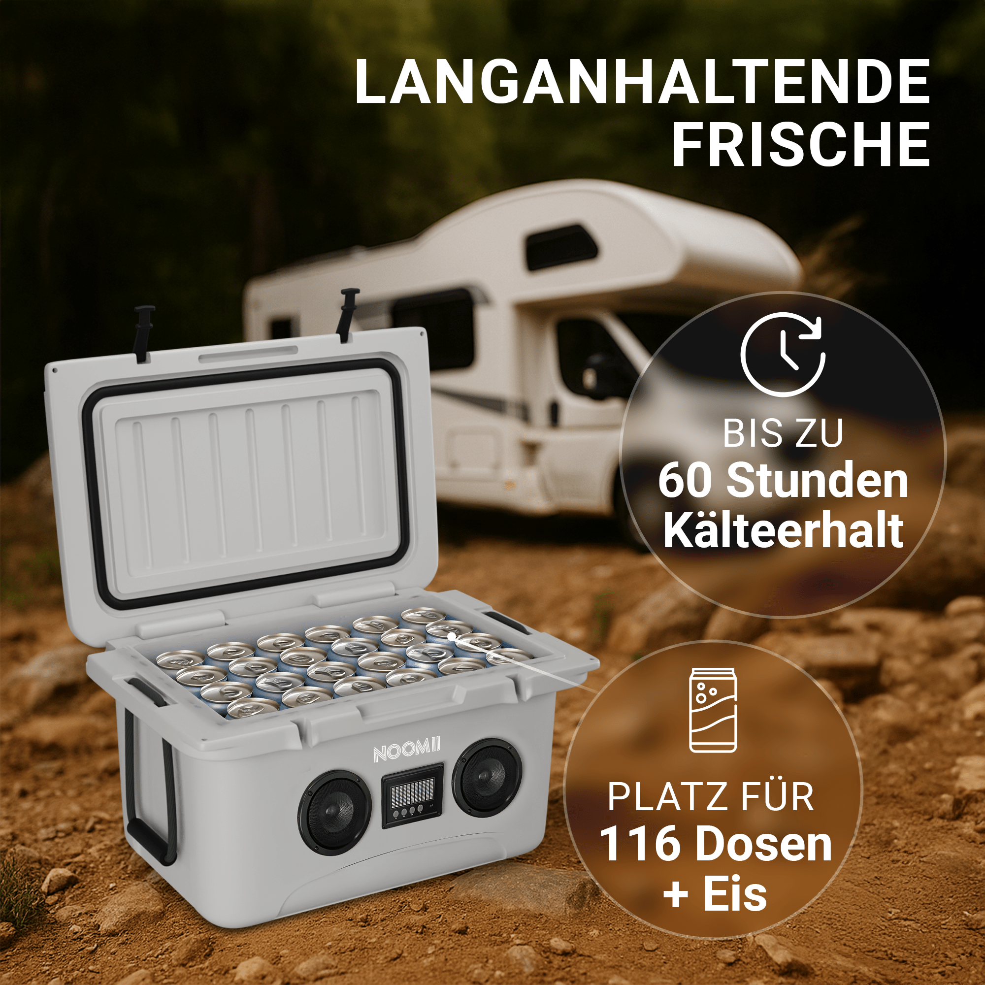 NooMii ColdBeats 65 – Kühlbox mit integriertem Bluetooth - Lautsprecher | 65L Volumen - Kühlbox NooMii - NooMii
