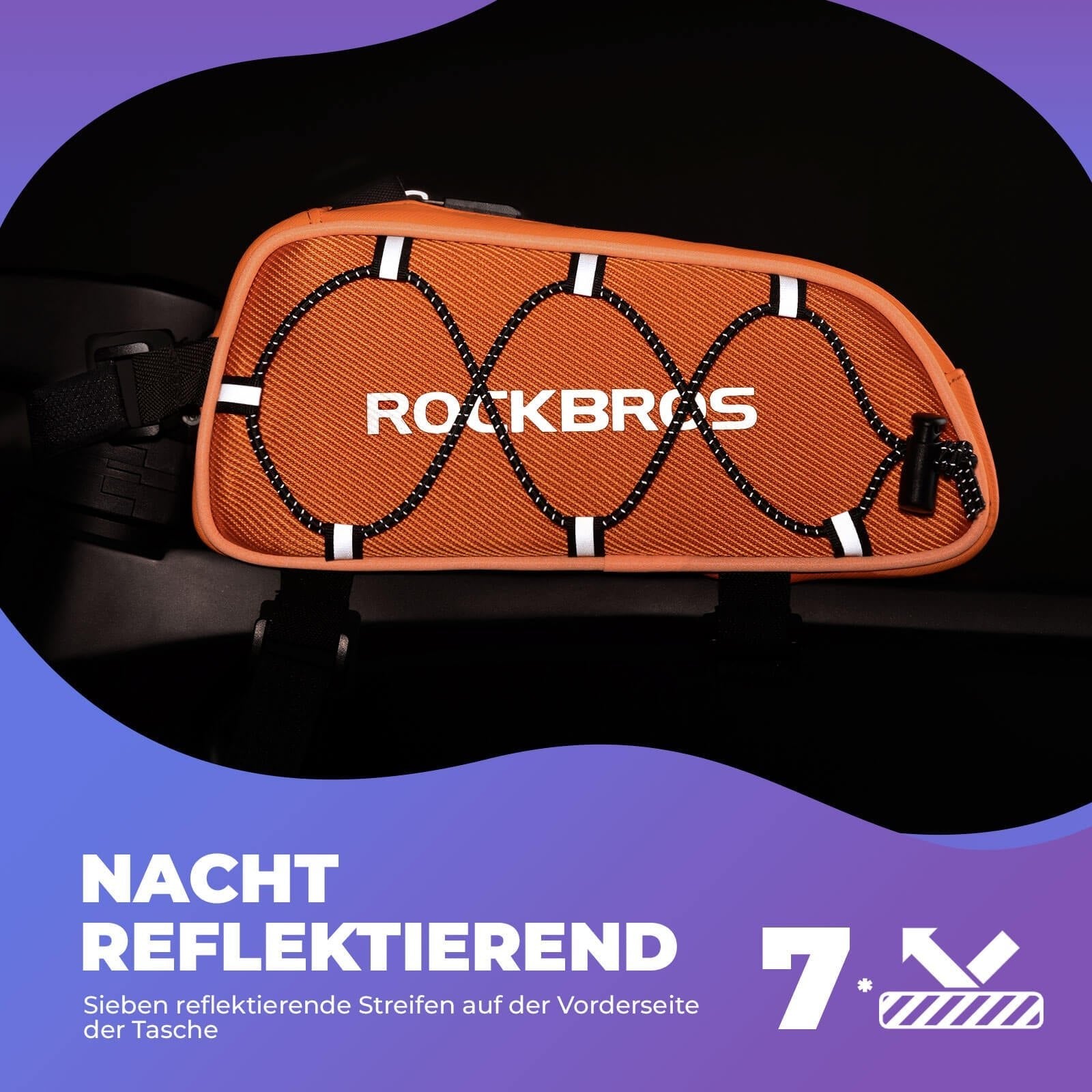 Oberrohrtasche 1 L Vollständig Reflektierend Weiß/Orange - Fahrradtaschen ROCKBROS - EU - NooMii
