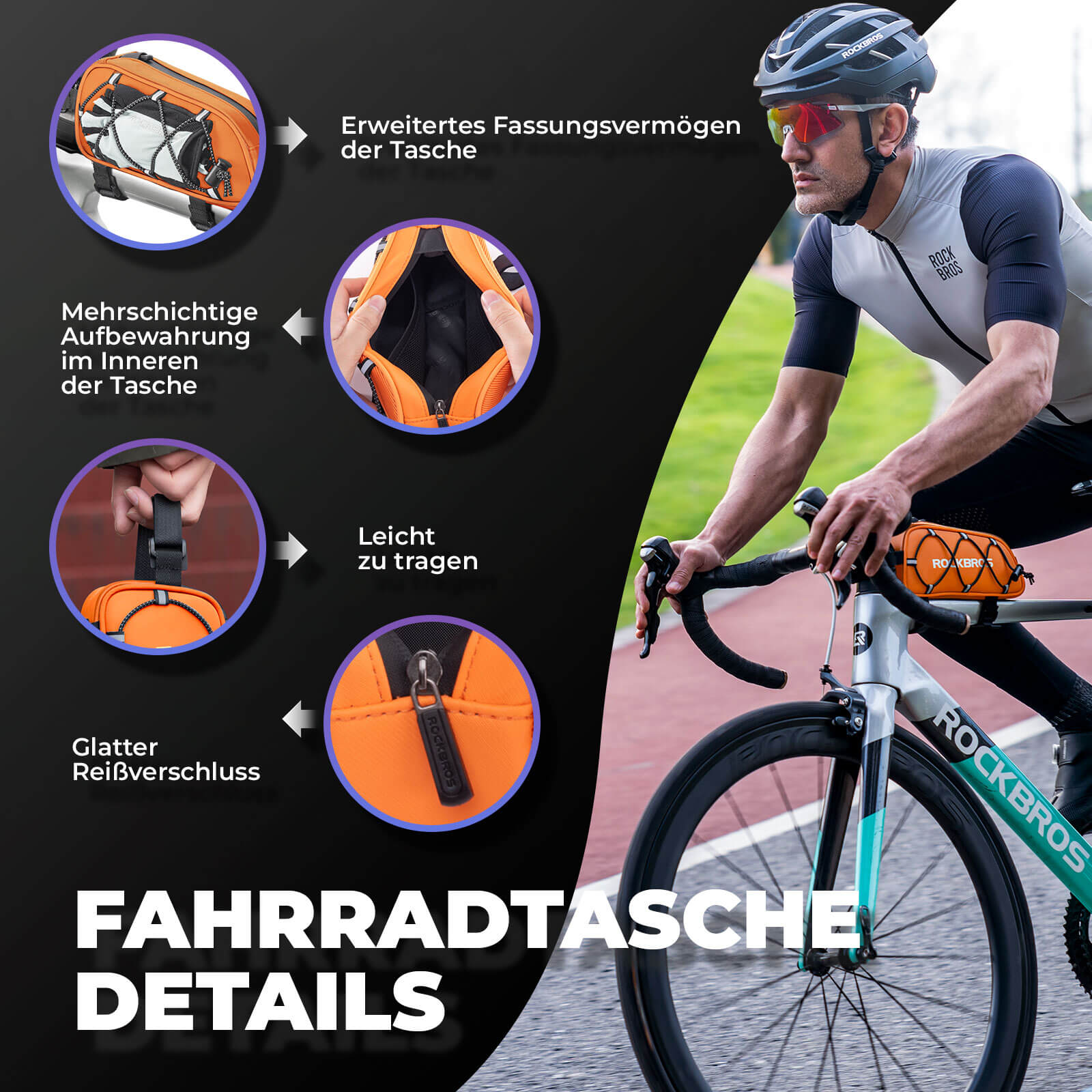 Oberrohrtasche 1 L Vollständig Reflektierend Weiß/Orange - Fahrradtaschen ROCKBROS - EU - NooMii