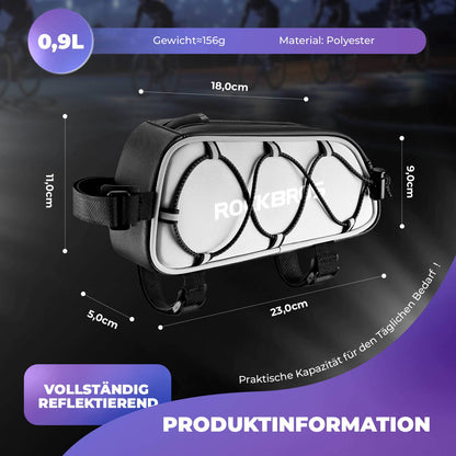 Oberrohrtasche 1 L Vollständig Reflektierend Weiß/Orange - Fahrradtaschen ROCKBROS - EU - NooMii