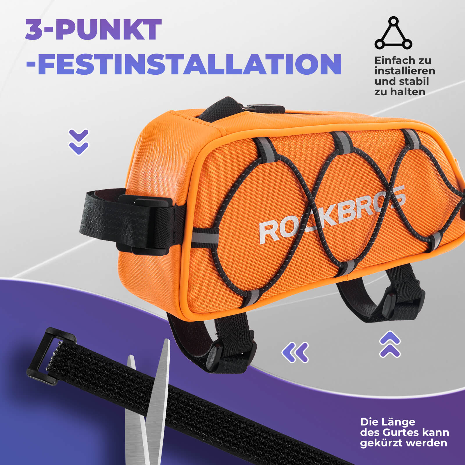 Oberrohrtasche 1 L Vollständig Reflektierend Weiß/Orange - Fahrradtaschen ROCKBROS - EU - NooMii