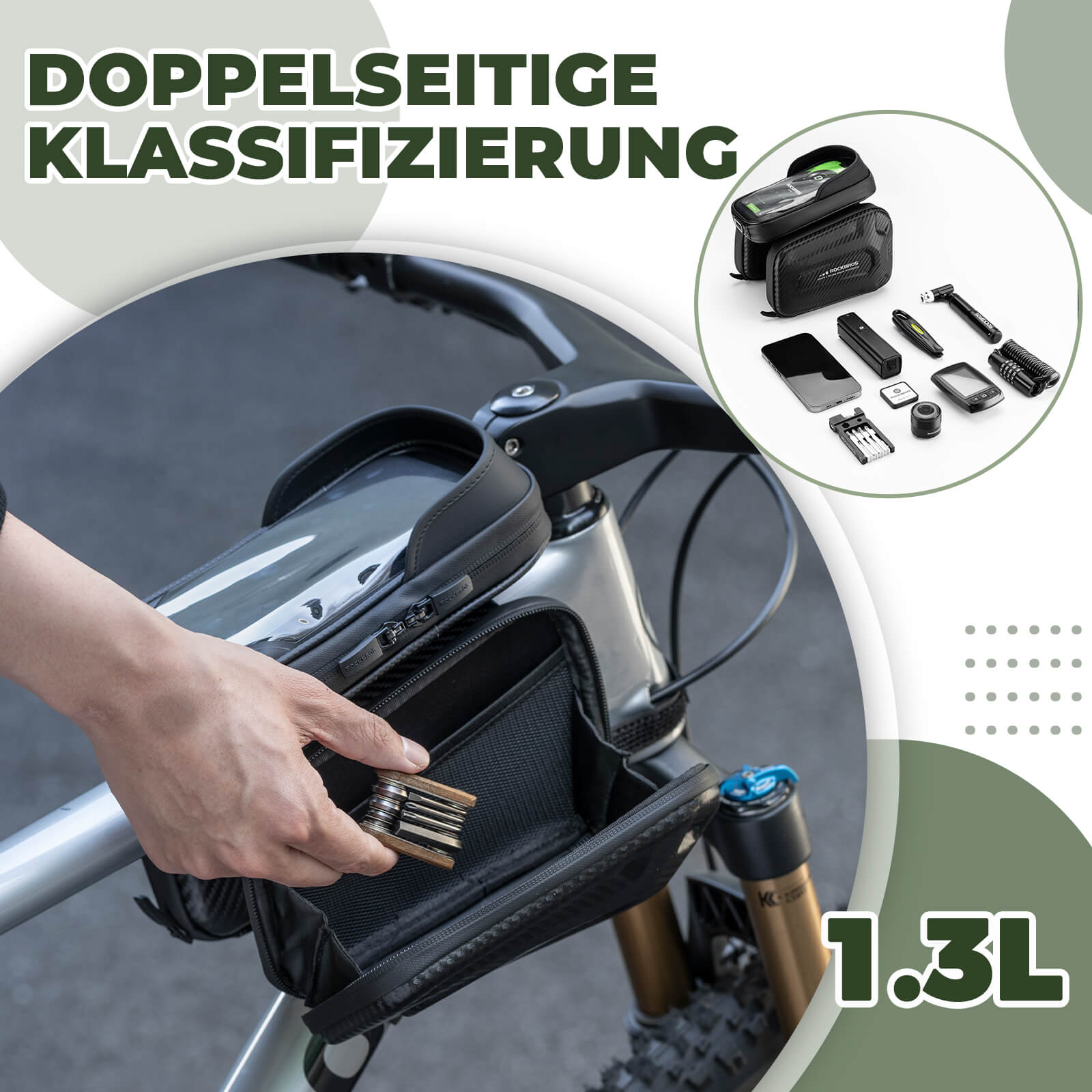 Oberrohrtasche für Smartphone mit Lichtschutz & Seitentaschen - Fahrradtaschen ROCKBROS - EU - NooMii