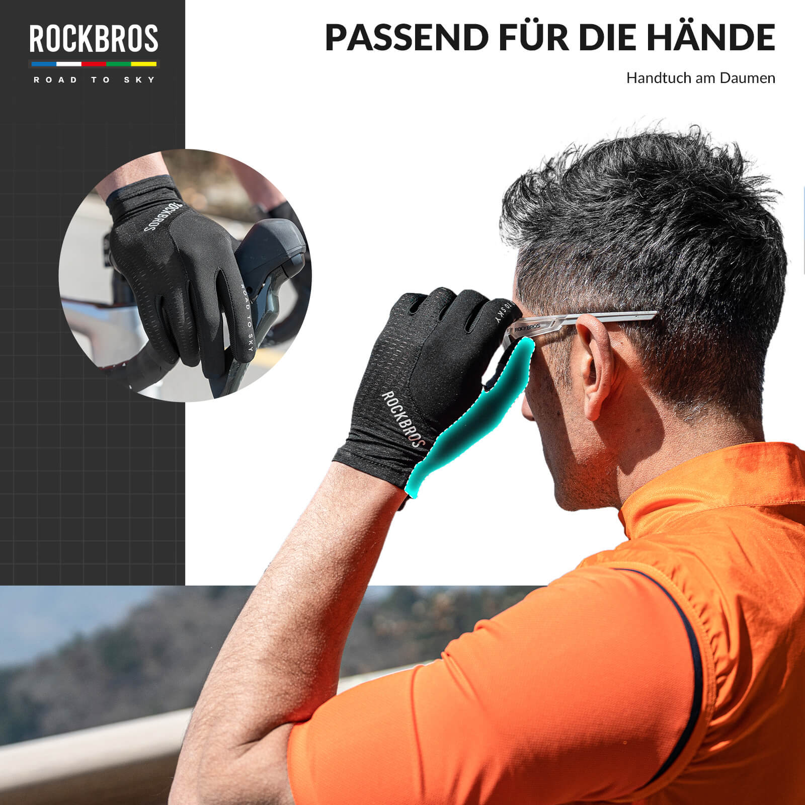 ROAD TO SKY Fahrradhandschuhe mit Touchscreen Atmungsaktiv Herren/Damen - Fahrradhandschuhe ROCKBROS - EU - NooMii