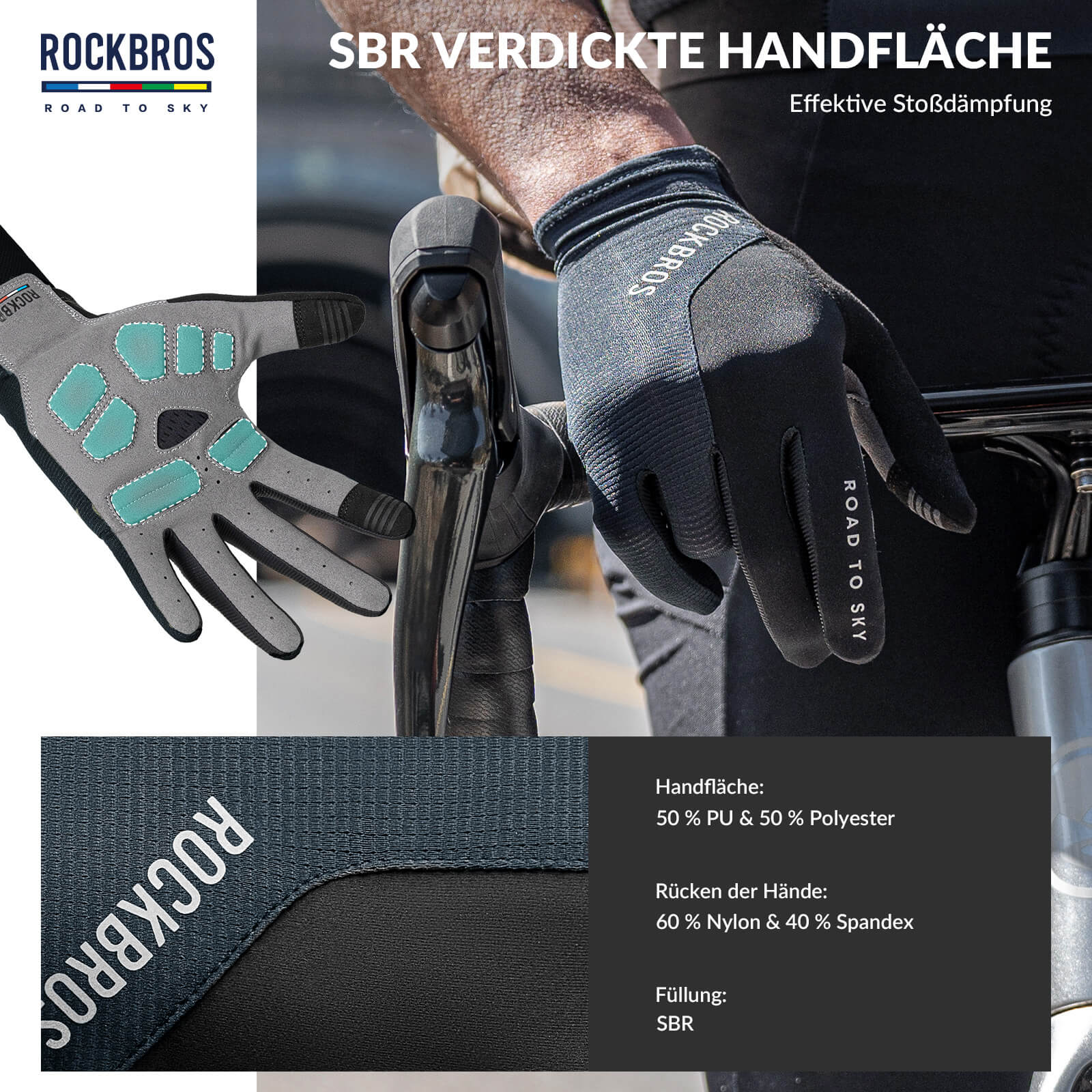 ROAD TO SKY Fahrradhandschuhe mit Touchscreen Atmungsaktiv Herren/Damen - Fahrradhandschuhe ROCKBROS - EU - NooMii