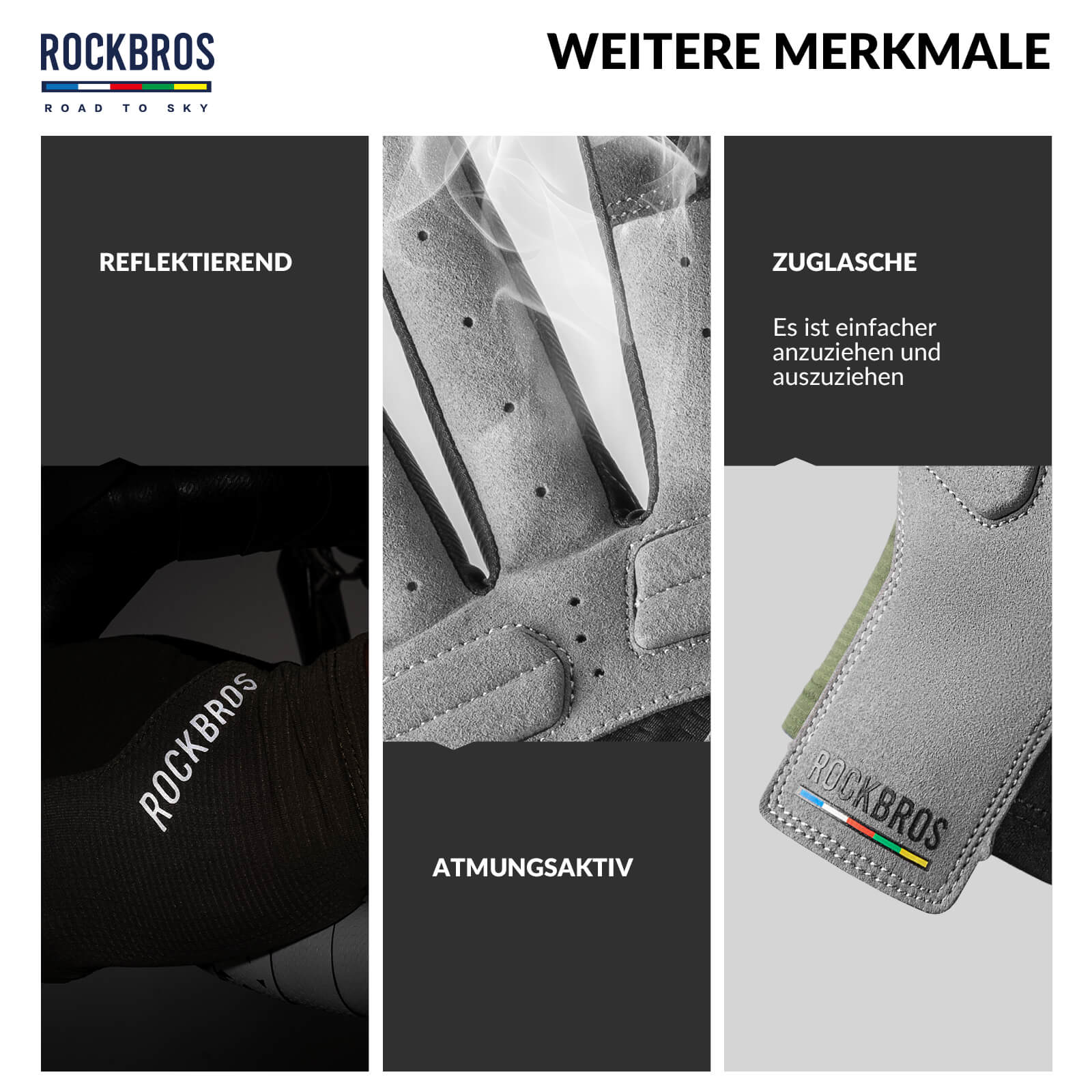 ROAD TO SKY Fahrradhandschuhe mit Touchscreen Atmungsaktiv Herren/Damen - Fahrradhandschuhe ROCKBROS - EU - NooMii