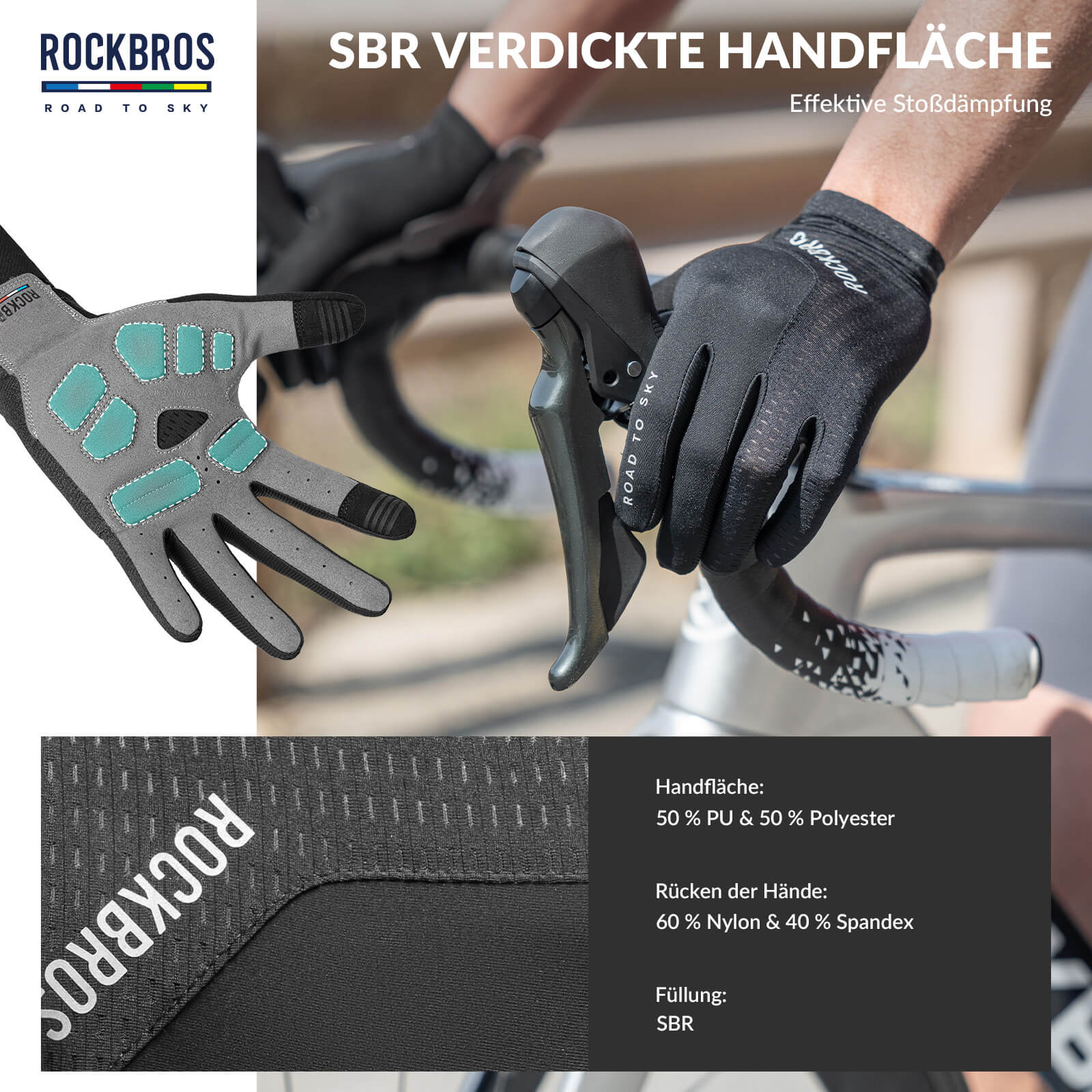 ROAD TO SKY Fahrradhandschuhe mit Touchscreen Atmungsaktiv Herren/Damen - Fahrradhandschuhe ROCKBROS - EU - NooMii