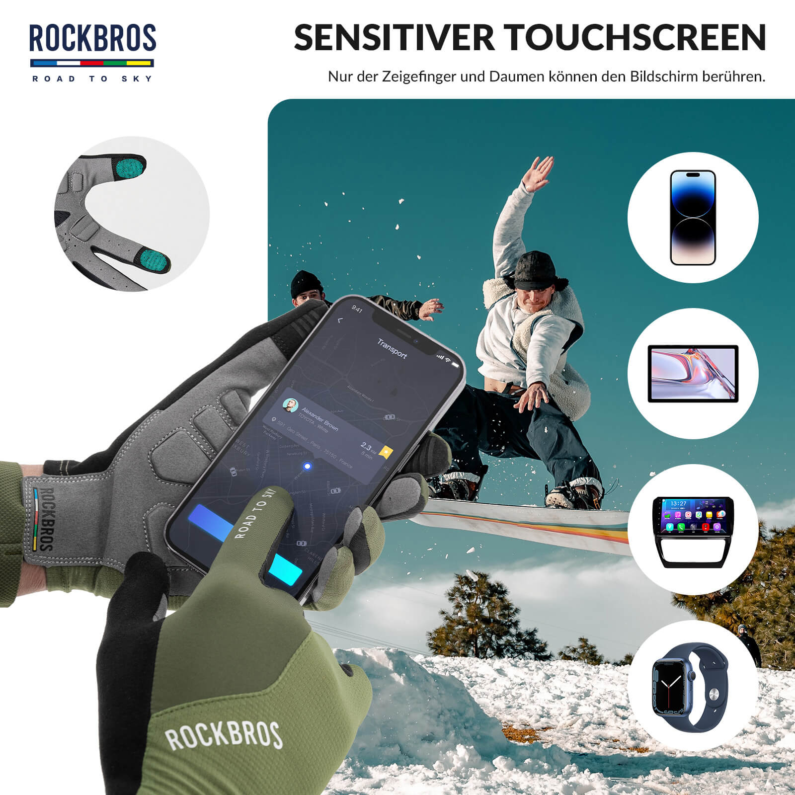 ROAD TO SKY Fahrradhandschuhe mit Touchscreen Atmungsaktiv Herren/Damen - Fahrradhandschuhe ROCKBROS - EU - NooMii