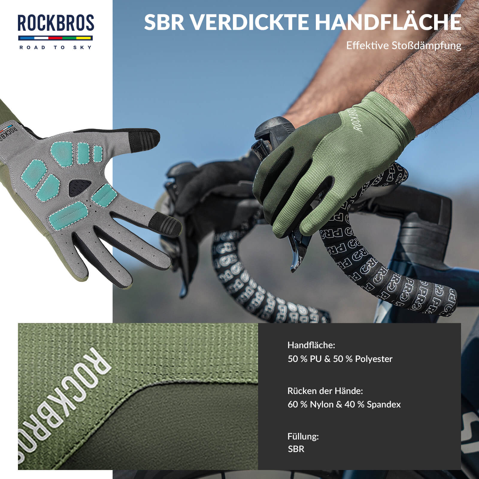 ROAD TO SKY Fahrradhandschuhe mit Touchscreen Atmungsaktiv Herren/Damen - Fahrradhandschuhe ROCKBROS - EU - NooMii