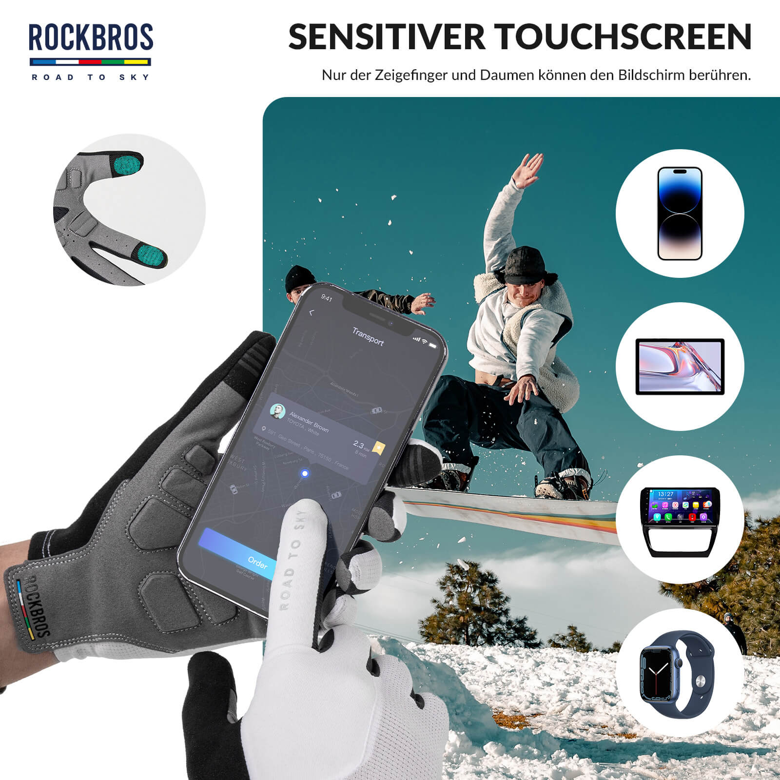 ROAD TO SKY Fahrradhandschuhe mit Touchscreen Atmungsaktiv Herren/Damen - Fahrradhandschuhe ROCKBROS - EU - NooMii