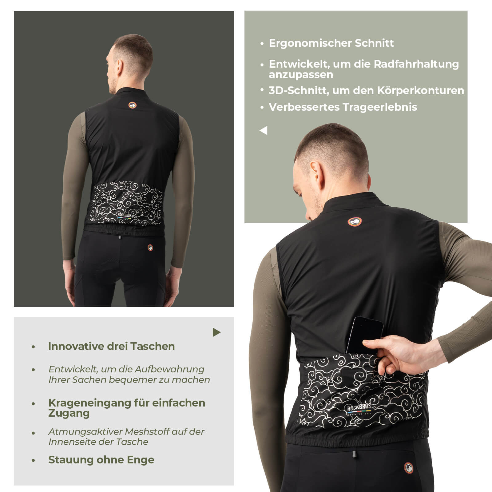 ROAD TO SKY Herren Fahrrad Ärmellos Weste Winddichte Fahrradjacke - Fahrradjacke ROCKBROS - EU - NooMii