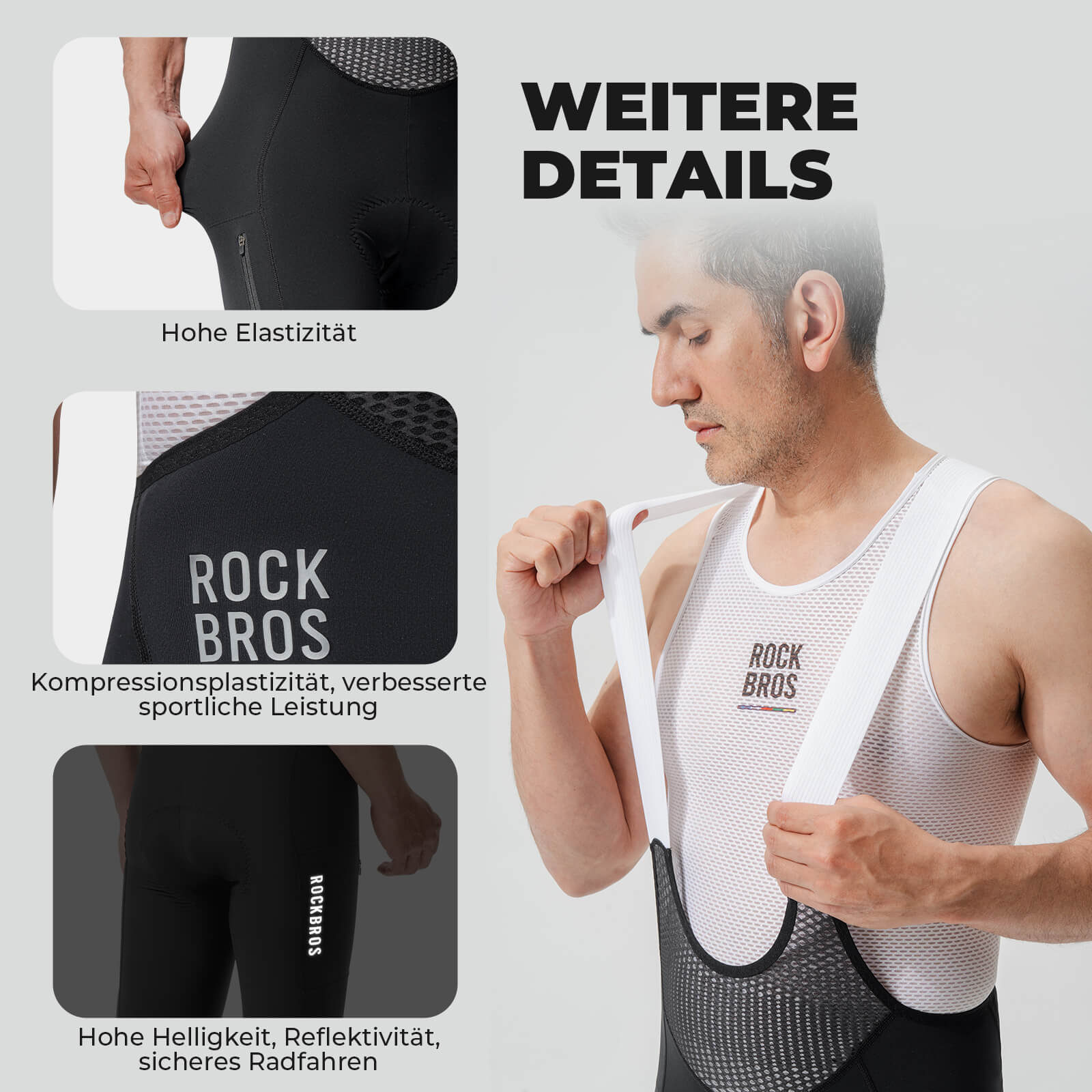 ROAD TO SKY Herren Fahrrad Trägerhose Lang Gepolstert - Fahrradhose ROCKBROS - EU - NooMii