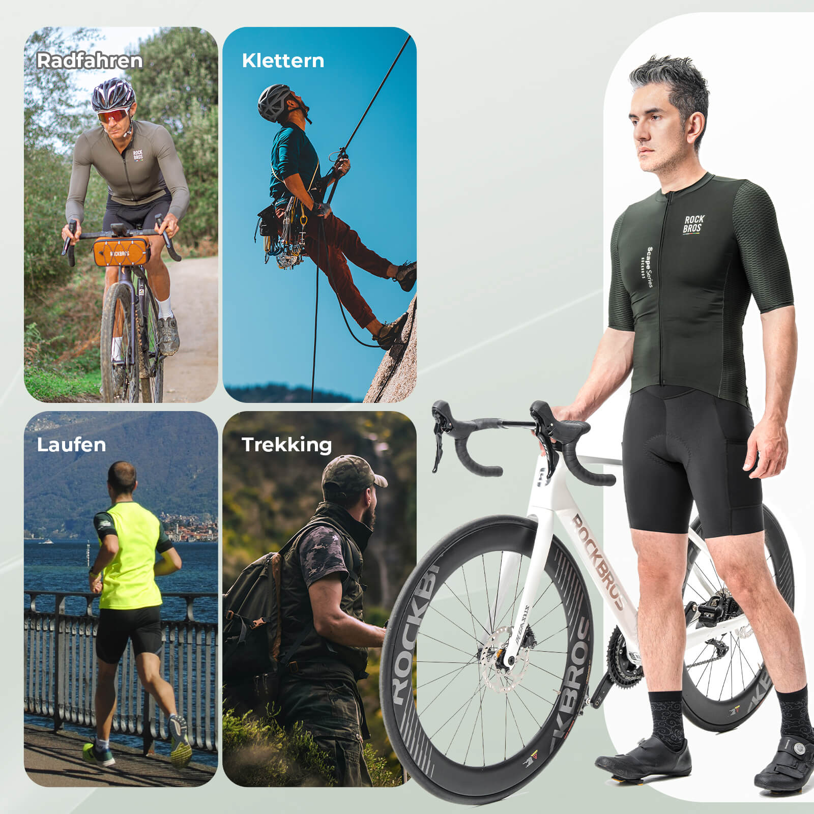 ROAD TO SKY Herren Kurzarm Radtrikot Jersey für MTB & Rennrad Grün - Fahrradtrikot ROCKBROS - EU - NooMii